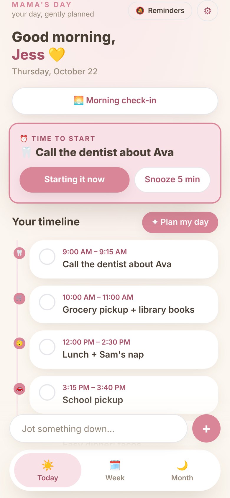 Mama's Day: good morning, with today's plan laid out